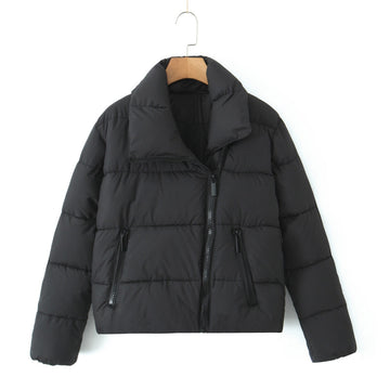 Autumn Women Beige Winter Outerwear Long Sleeve Side Zipper Casual Warm Padded Jacket Coat